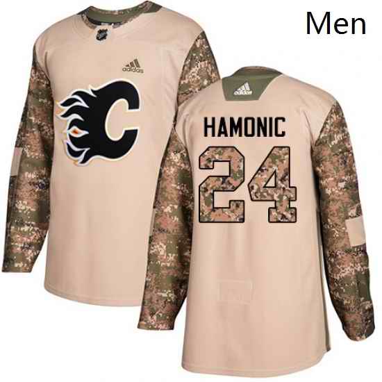 Mens Adidas Calgary Flames 24 Travis Hamonic Authentic Camo Veterans Day Practice NHL Jersey